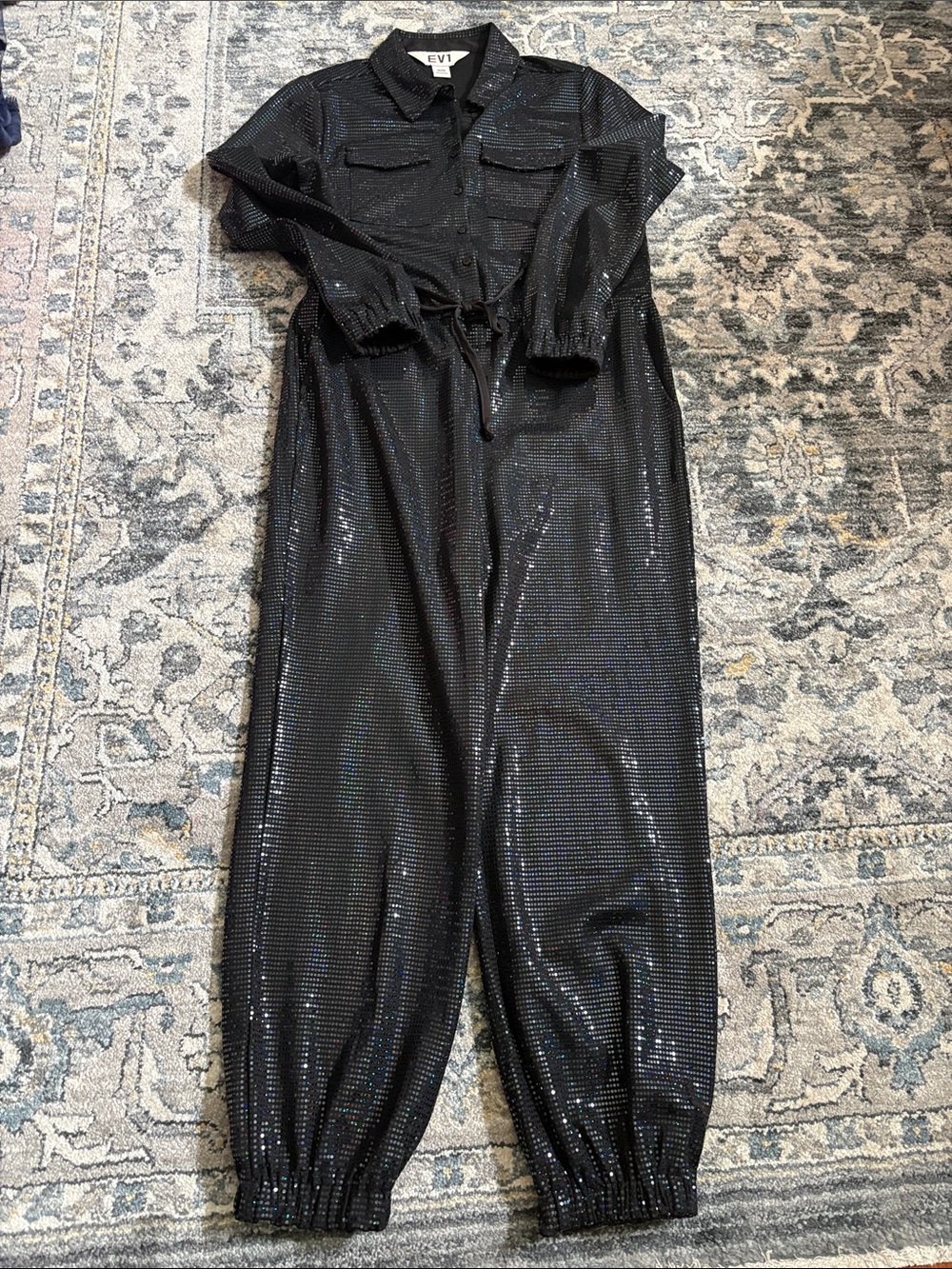 EVI Black Sequin Jumpsuit - Long Sleeve Romper